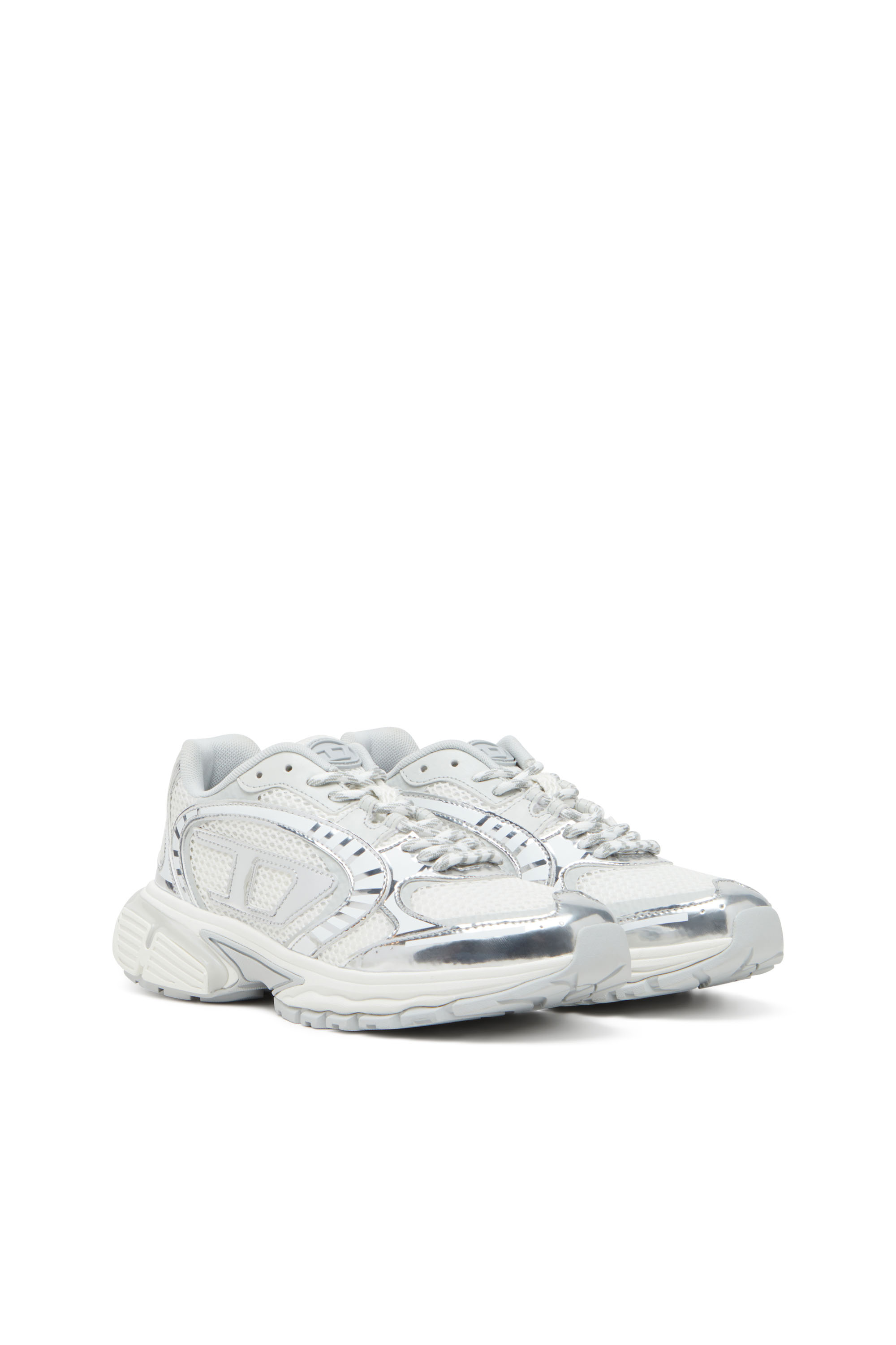 Diesel - S-PRO-V-DENSE LOW W, Woman's S-Pro-V-Dense-Metallic mesh sneakers with Oval D logo in White/Silver - 3